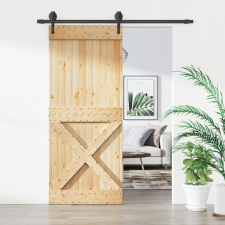vidaXL tömör fenyőfa tolóajtó fémszerelék szettel 85x210 cm építőanyag