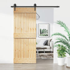 vidaXL tömör fenyőfa tolóajtó fémszerelék szettel 85x210 cm építőanyag