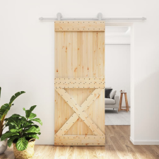 vidaXL tömör fenyőfa tolóajtó fémszerelék szettel 85x210 cm építőanyag