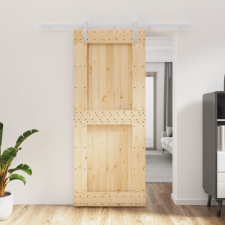 vidaXL tömör fenyőfa tolóajtó fémszerelék szettel 85x210 cm építőanyag