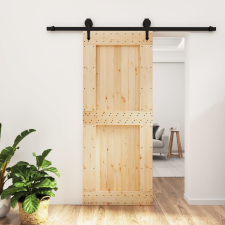 vidaXL tömör fenyőfa tolóajtó fémszerelék szettel 85x210 cm építőanyag