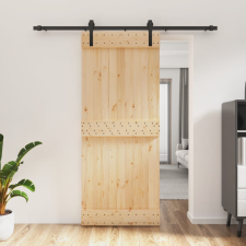 vidaXL tömör fenyőfa tolóajtó fémszerelék szettel 85x210 cm építőanyag