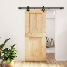 vidaXL tömör fenyőfa tolóajtó fémszerelék szettel 85x210 cm építőanyag