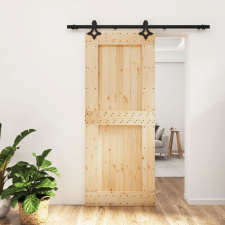 vidaXL tömör fenyőfa tolóajtó fémszerelék szettel 85x210 cm építőanyag