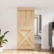 vidaXL Tömör fenyőfa tolóajtó fémszerelék szettel 85x210 cm nyílászáró