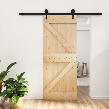 vidaXL tömör fenyőfa tolóajtó fémszerelék szettel 85x210 cm építőanyag