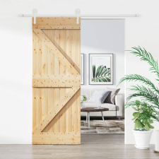 vidaXL tömör fenyőfa tolóajtó fémszerelék szettel 85x210 cm építőanyag