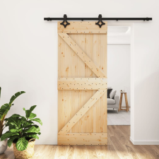 vidaXL tömör fenyőfa tolóajtó fémszerelék szettel 85x210 cm építőanyag