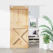 vidaXL tömör fenyőfa tolóajtó fémszerelék szettel 90 x 210 cm építőanyag
