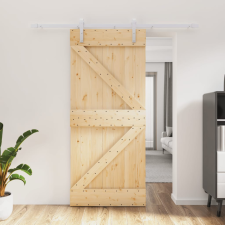 vidaXL tömör fenyőfa tolóajtó fémszerelék szettel 90 x 210 cm építőanyag