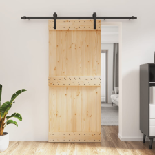 vidaXL tömör fenyőfa tolóajtó fémszerelék szettel 90 x 210 cm építőanyag