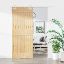 vidaXL tömör fenyőfa tolóajtó fémszerelék szettel 90 x 210 cm építőanyag