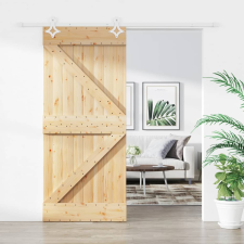 vidaXL tömör fenyőfa tolóajtó fémszerelék szettel 90 x 210 cm építőanyag
