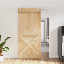 vidaXL tömör fenyőfa tolóajtó fémszerelék szettel 95 x 210 cm építőanyag
