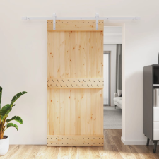 vidaXL tömör fenyőfa tolóajtó fémszerelék szettel 95 x 210 cm építőanyag