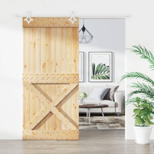 vidaXL tömör fenyőfa tolóajtó fémszerelék szettel 95 x 210 cm építőanyag