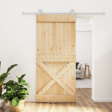 vidaXL tömör fenyőfa tolóajtó fémszerelék szettel 95 x 210 cm építőanyag