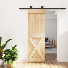 vidaXL tömör fenyőfa tolóajtó fémszerelékszettel 70 x 210 cm építőanyag