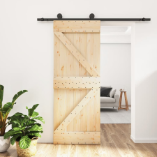 vidaXL tömör fenyőfa tolóajtó fémszerelékszettel 70 x 210 cm építőanyag