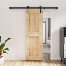 vidaXL tömör fenyőfa tolóajtó fémszerelékszettel 70 x 210 cm építőanyag