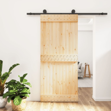 vidaXL tömör fenyőfa tolóajtó fémszerelékszettel 90 x 210 cm építőanyag