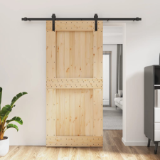 vidaXL tömör fenyőfa tolóajtó fémszerelékszettel 95 x 210 cm építőanyag