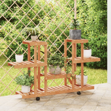 vidaXL tömör fenyőfa virágtartó állvány kerekekkel 110 x 25 x 78 cm kerti dekoráció