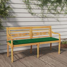 vidaXL tömör tíkfa Batavia pad zöld párnával 150 cm kerti bútor
