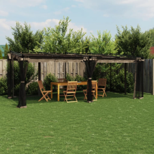 vidaXL tópszínű acél pavilon hálós oldalakkal 6 x 3 m kerti bútor