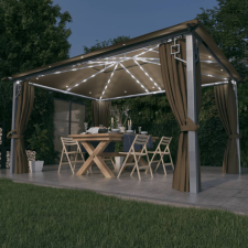 vidaXL Tópszínű alumíniumpavilon függönnyel/led fényfüzérrel 4 x 3 m kerti bútor