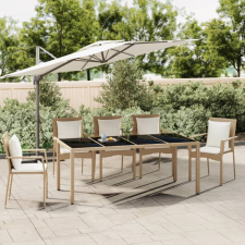 vidaXL tópszínű polyrattan és edzett üveg kerti asztal üveg lappal kerti bútor