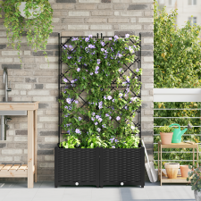 vidaXL Trellis-szel Ellátott Kert Cserép 2 db Fekete 80x40x143 cm kerti tárolás