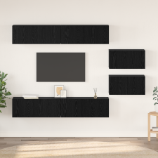 vidaXL TV szekrény garnitúra polcokkal Egyéb tárolóval ajtóval 6 pcs Fekete tölgy bútor