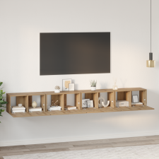 vidaXL TV szekrény garnitúra tárolóval ajtóval 4 pcs Kézműves tölgy bútor