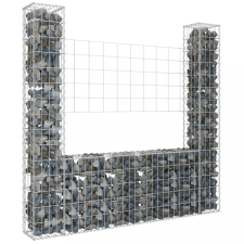vidaXL U-alakú vas gabionkosár 2 oszloppal 140 x 20 x 150 cm kerti bútor