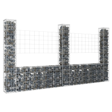 vidaXL U-alakú vas gabionkosár 3 oszloppal 260 x 20 x 150 cm kerti bútor