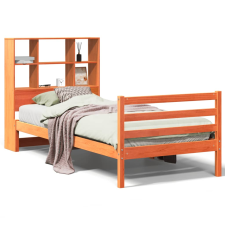 vidaXL viaszbarna tömör fa könyvespolcos ágy matrac nélkül 100 x 200cm (3321915) ágy és ágykellék