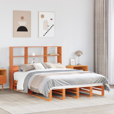 vidaXL viaszbarna tömör fa könyvespolcos ágy matrac nélkül 120 x 190cm ágy és ágykellék