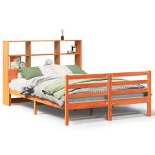 vidaXL viaszbarna tömör fa könyvespolcos ágy matrac nélkül 120 x 200cm (3321916) ágy és ágykellék