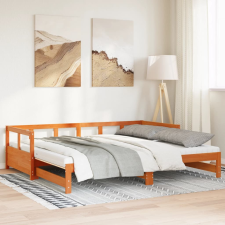 vidaXL viaszbarna tömör fenyő kihúzható kanapéágy matracokkal 90x200cm ágy és ágykellék
