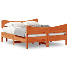 vidaXL viaszbarna tömör fenyőfa ágykeret fejtámlával 135 x 190 cm ágy és ágykellék
