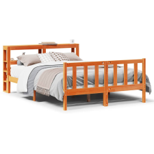 vidaXL viaszbarna tömör fenyőfa ágykeret fejtámlával 135 x 190 cm ágy és ágykellék