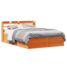 vidaXL viaszbarna tömör fenyőfa ágykeret fejtámlával 135 x 190 cm ágy és ágykellék