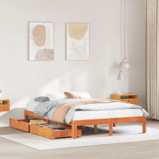 vidaXL viaszbarna tömör fenyőfa ágykeret fiókokkal 140 x 190 cm ágy és ágykellék
