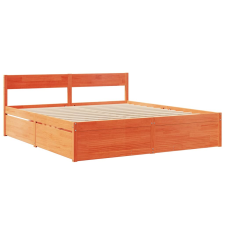vidaXL viaszbarna tömör fenyőfa ágykeret fiókokkal 200 x 200 cm ágy és ágykellék