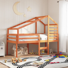 vidaXL viaszbarna tömör fenyőfa magasított ágy tetővel 90 x 190 cm ágy és ágykellék