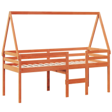 vidaXL viaszbarna tömör fenyőfa magasított ágy tetővel 90 x 190 cm ágy és ágykellék