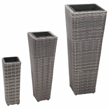 vidaXL vidaXL 3 db szürke polyrattan kerti virágtartó kerti dekoráció