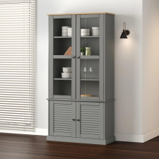 vidaXL VIGO szürke üvegvitrines tömör fenyőfa szekrény 85x35x170 cm bútor