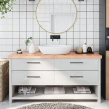 vidaXL Világosbarna kezelt tömör fa fürdőszobai pult 160x40x6 cm fürdőszoba bútor